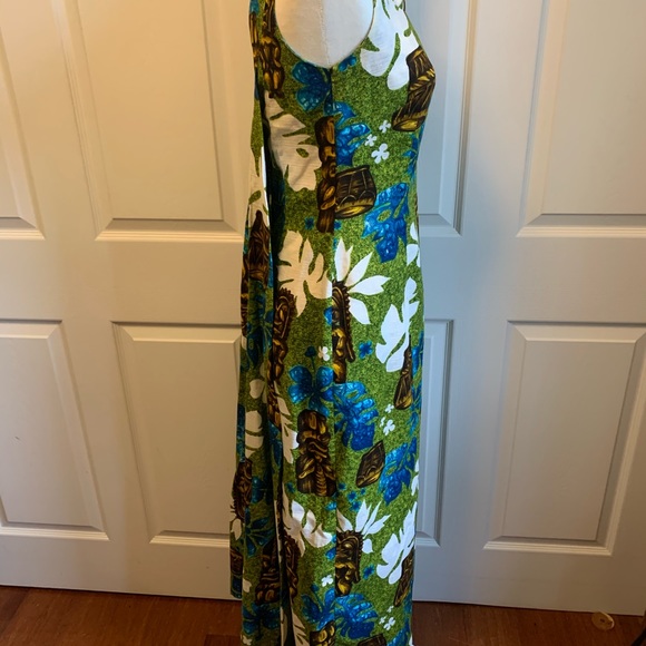 Vintage Barkcloth Tiki Dress with Back Drape - Picture 5 of 7